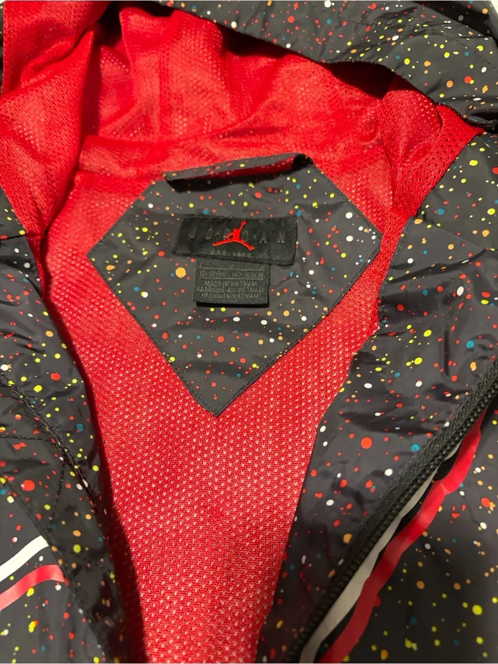 Jordan Black Hooded Raincoat with Red Lining and Multicolor Speckle